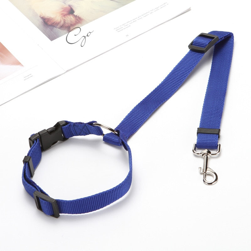 Blue Two-in-one Nylon Adjustable Dogs Harness Collar Car Seat Safety Belt