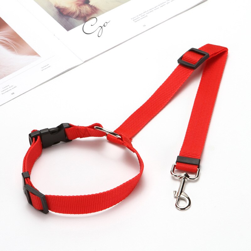 Red Two-in-one Nylon Adjustable Dogs Harness Collar Car Seat Safety Belt