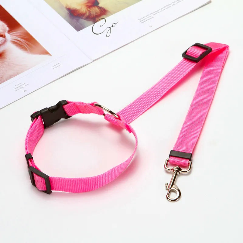 Pink Two-in-one Nylon Adjustable Dogs Harness Collar Car Seat Safety Belt